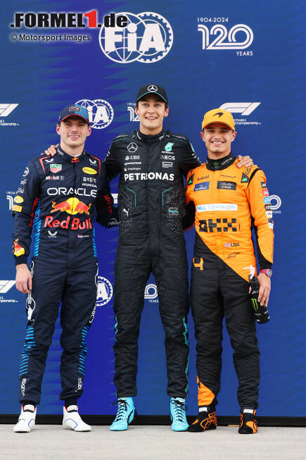 Foto zur News: George Russell (Mercedes), Max Verstappen (Red Bull) und Lando Norris (McLaren)