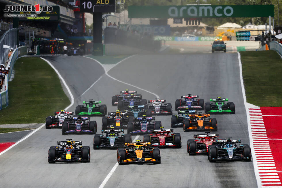 Foto zur News: Lando Norris (McLaren), George Russell (Mercedes), Max Verstappen (Red Bull), Charles Leclerc (Ferrari), Carlos Sainz (Ferrari) und Lewis Hamilton (Mercedes)