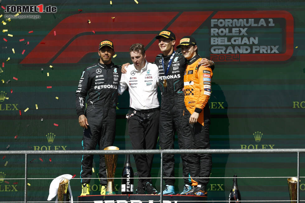 Foto zur News: Lewis Hamilton (Mercedes), George Russell (Mercedes) und Oscar Piastri (McLaren)