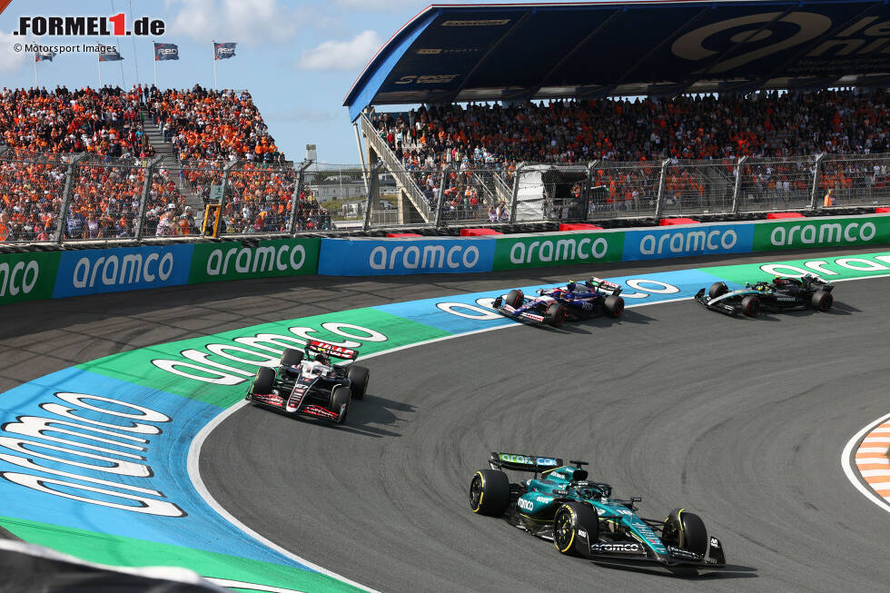 Foto zur News: Lance Stroll (Aston Martin), Nico Hülkenberg (Haas) und Yuki Tsunoda (Racing Bulls)