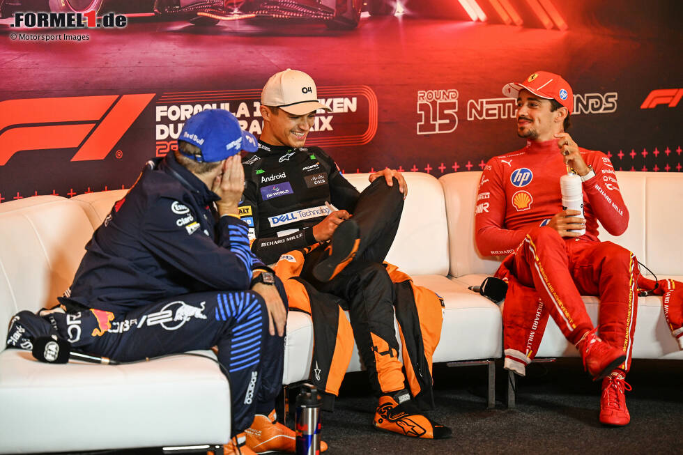 Foto zur News: Max Verstappen (Red Bull), Lando Norris (McLaren) und Charles Leclerc (Ferrari)