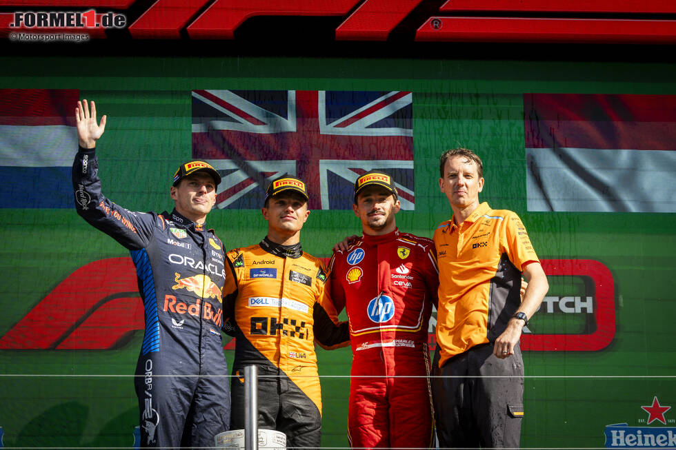 Foto zur News: Lando Norris (McLaren), Max Verstappen (Red Bull) und Charles Leclerc (Ferrari)