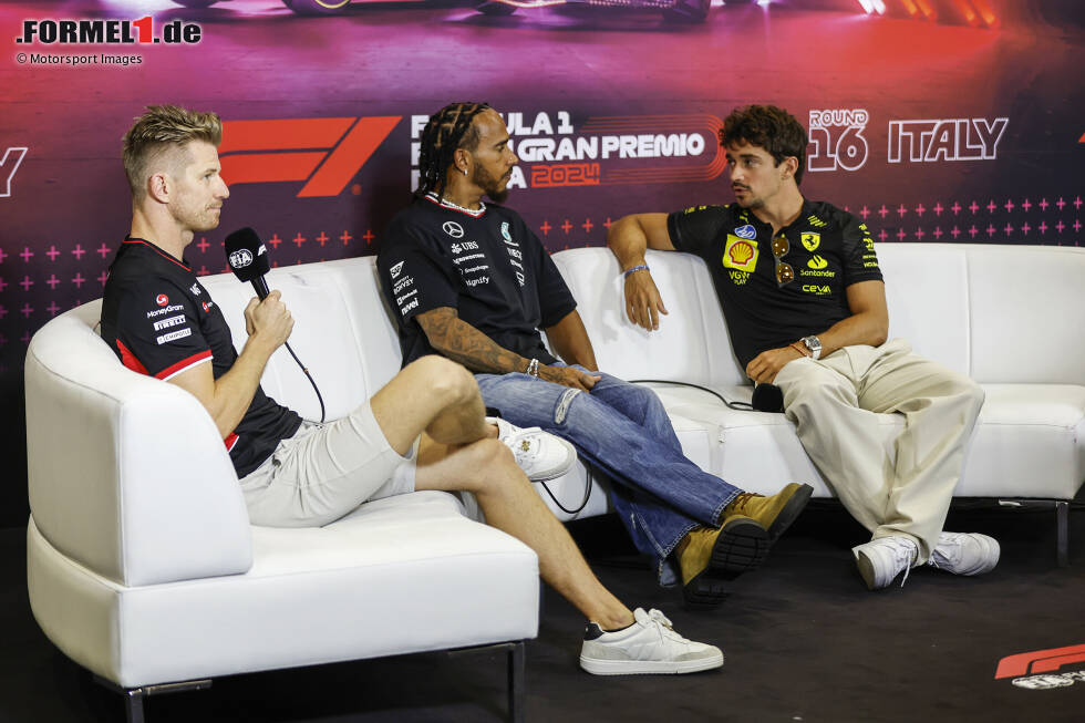 Foto zur News: Nico Hülkenberg (Haas), Lewis Hamilton (Mercedes) und Charles Leclerc (Ferrari)