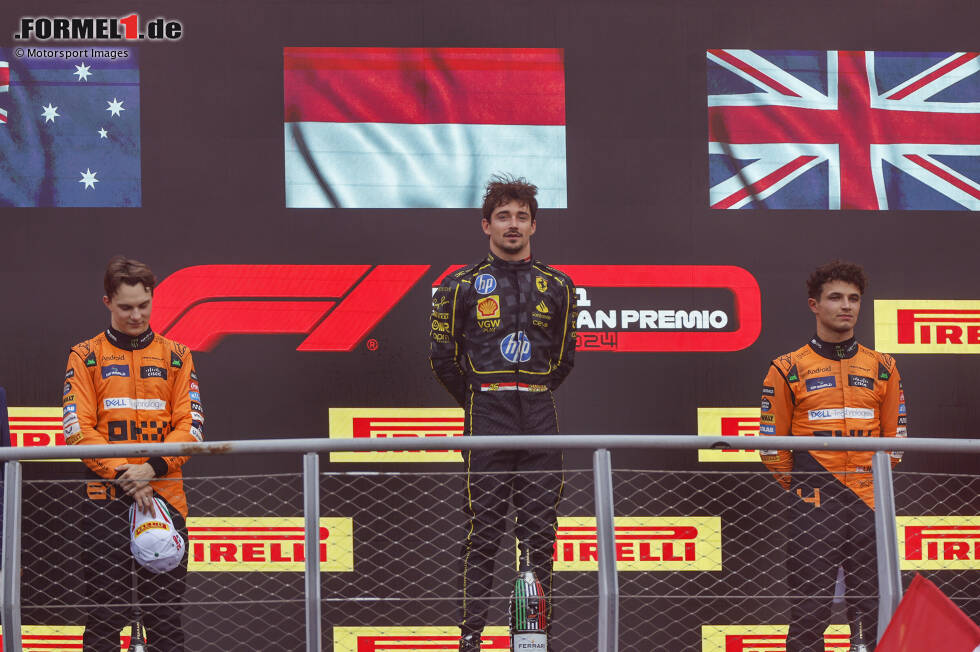 Foto zur News: Oscar Piastri (McLaren), Charles Leclerc (Ferrari) und Lando Norris (McLaren)