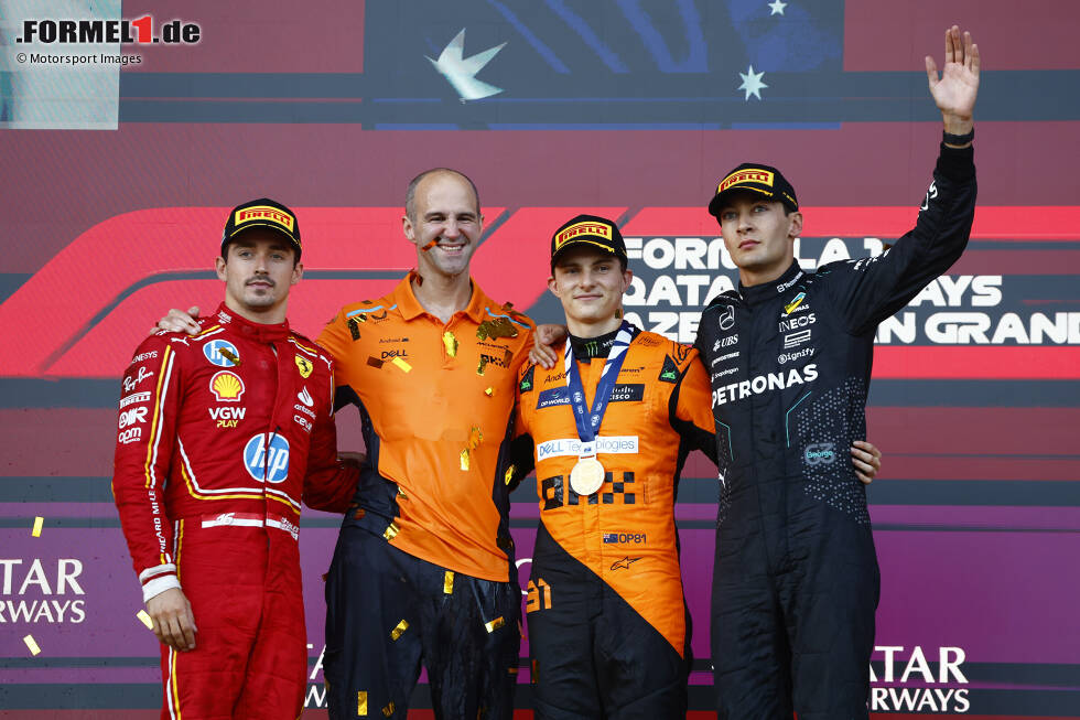 Foto zur News: Charles Leclerc (Ferrari), Oscar Piastri (McLaren) und George Russell (Mercedes)