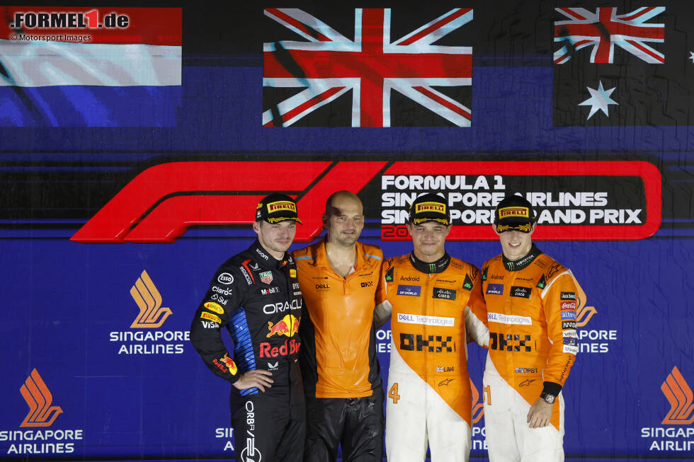 Foto zur News: Max Verstappen (Red Bull), Lando Norris (McLaren) und Oscar Piastri (McLaren)