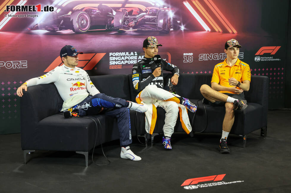 Foto zur News: Max Verstappen (Red Bull), Lando Norris (McLaren) und Oscar Piastri (McLaren)