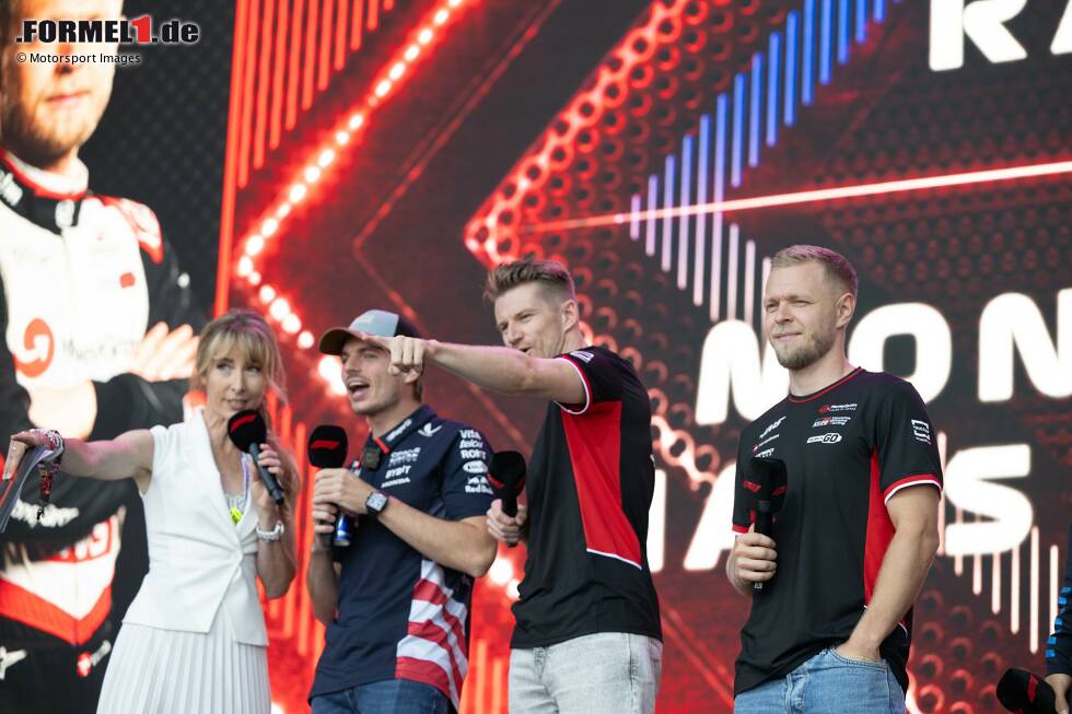 Foto zur News: Max Verstappen (Red Bull), Nico Hülkenberg (Haas) und Kevin Magnussen (Haas)