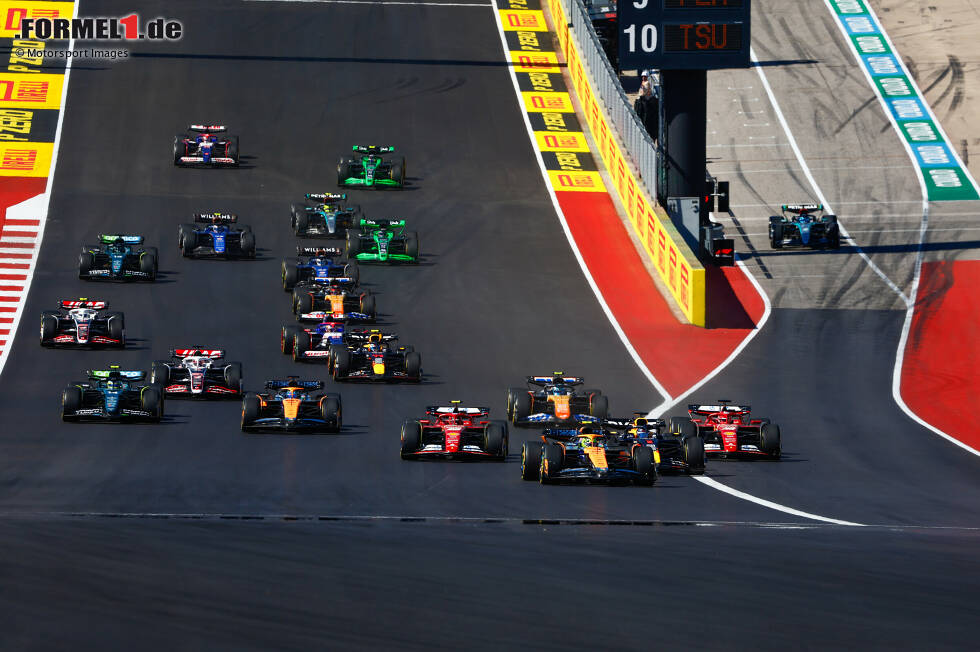 Foto zur News: Lando Norris (McLaren), Max Verstappen (Red Bull), Charles Leclerc (Ferrari), Carlos Sainz (Ferrari), Oscar Piastri (McLaren), Pierre Gasly (Alpine) und Fernando Alonso (Aston Martin)