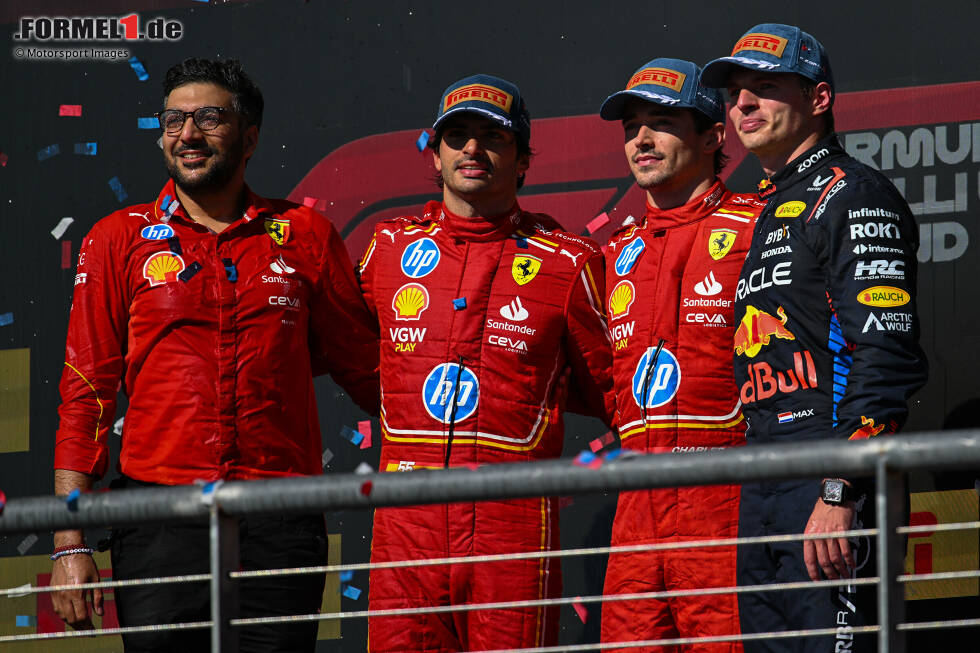 Foto zur News: Carlos Sainz (Ferrari), Charles Leclerc (Ferrari) und Max Verstappen (Red Bull)