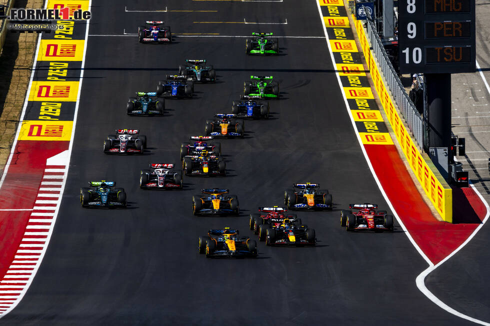 Foto zur News: Lando Norris (McLaren), Max Verstappen (Red Bull), Carlos Sainz (Ferrari), Charles Leclerc (Ferrari), Oscar Piastri (McLaren), Pierre Gasly (Alpine) und Fernando Alonso (Aston Martin)