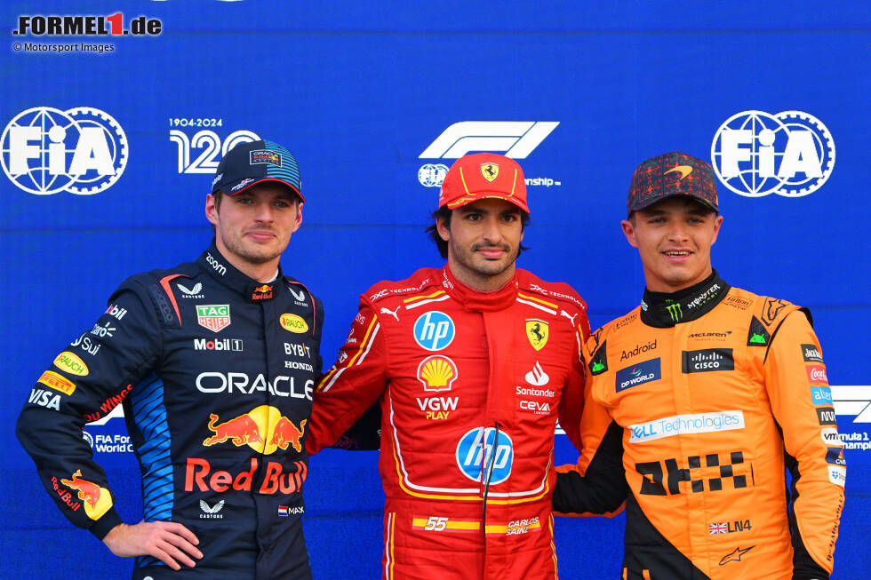 Foto zur News: Max Verstappen (Red Bull), Carlos Sainz (Ferrari) und Lando Norris (McLaren)