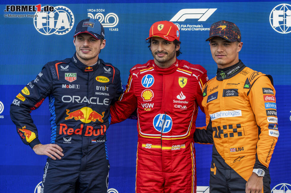 Foto zur News: Max Verstappen (Red Bull), Carlos Sainz (Ferrari) und Lando Norris (McLaren)