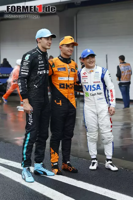 Foto zur News: George Russell (Mercedes), Lando Norris (McLaren) und Yuki Tsunoda (Racing Bulls)