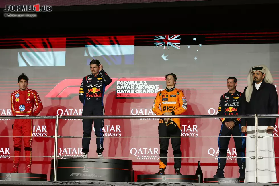 Foto zur News: Charles Leclerc (Ferrari), Max Verstappen (Red Bull) und Oscar Piastri (McLaren)