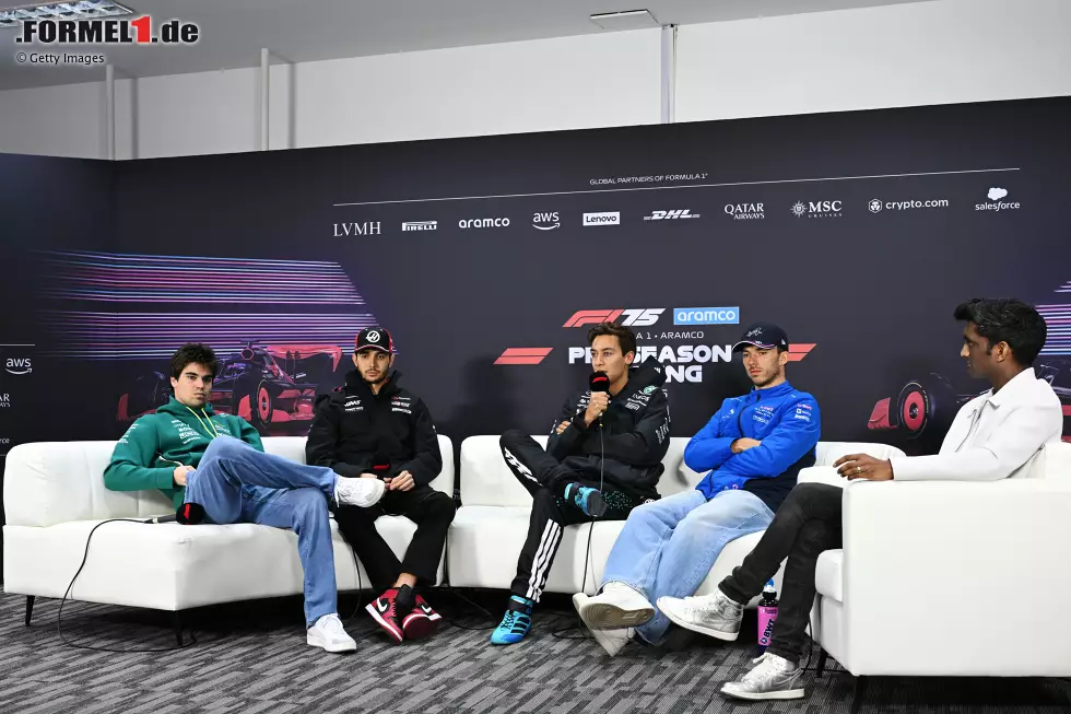 Foto zur News: Lance Stroll (Aston Martin), Esteban Ocon (Haas), George Russell (Mercedes) und Pierre Gasly (Alpine)