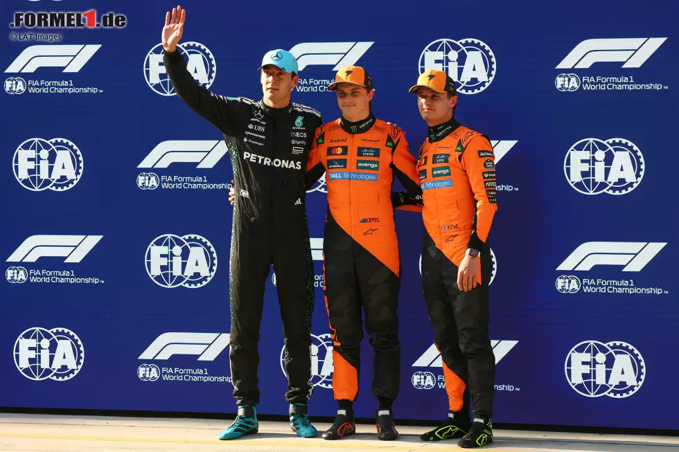 Foto zur News: George Russell (Mercedes), Oscar Piastri (McLaren) und Lando Norris (McLaren)