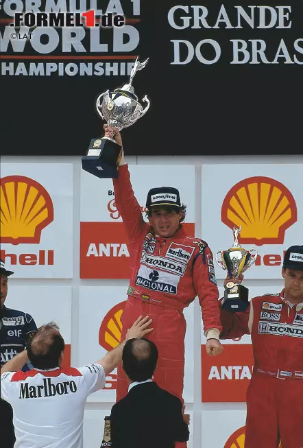 Foto zur News: 1991: Ayrton Senna nutzt das letzte Jahr der McLaren-Überlegenheit und gewinnt einen dritten Titel, knapp vor dem aufstrebenden Williams-Team um Nigel Mansell. Highlight: der erste Sieg beim Heim-Grand-Prix in Sao Paulo (Brasilien).