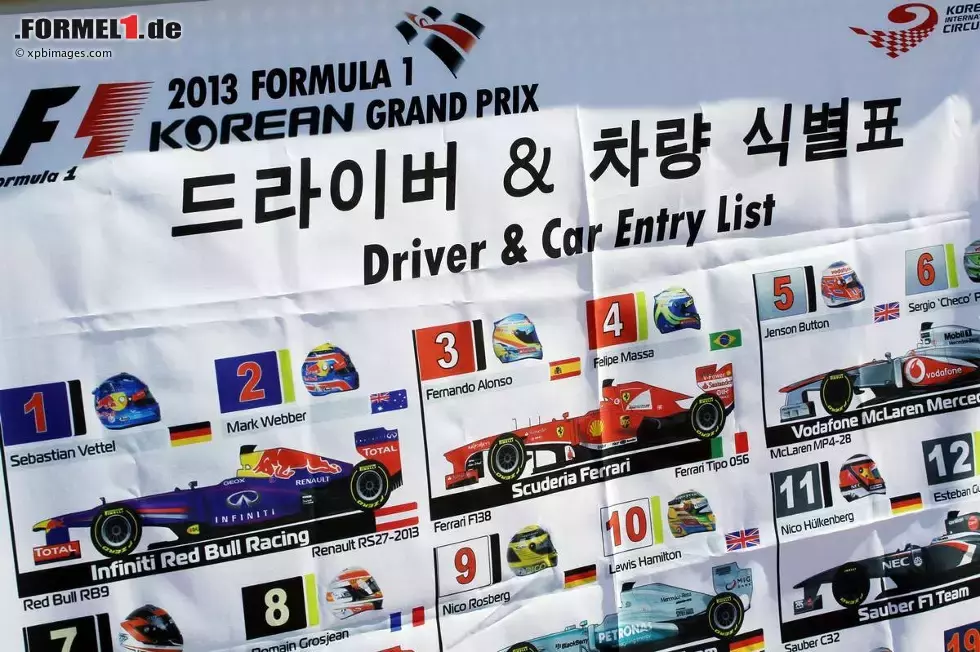 Foto zur News: Dabei sollte er vielleicht lieber den Streckenposten ein paar Formel-1-Grundlagen erklären. Denn dass die Südkoreaner noch Nachholbedarf haben, belegt diese Informationstafel.