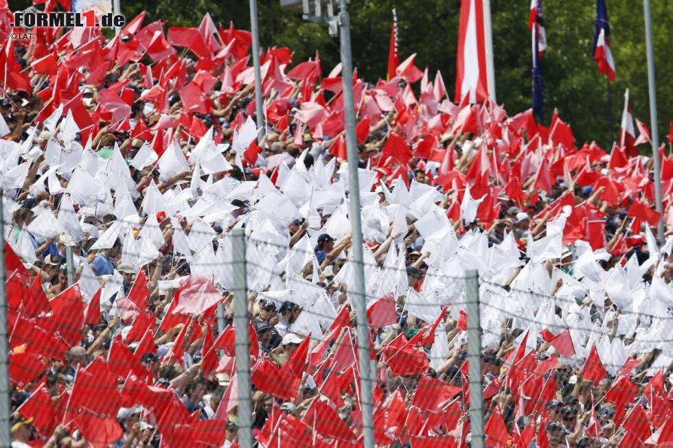 Foto zur News: Wenn es schon kein Fußball-Nationalteam bei der WM zu bejubeln gab, dann spendeten die Österreicher ihren Applaus eben den Formel-1-Stars. Am Rennsonntag kamen rund 95.000 Fans an die Strecke und verwandelten die Tribünen in ein rot-weiß-rotes Meer.