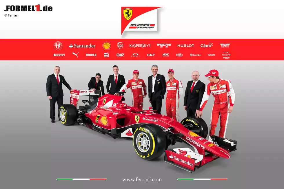 Foto zur News: Neuer Fahrer (Sebastian Vettel), neuer Teamchef (Maurizio Arrivabene) und neues Auto (SF15-T). Und trotzdem sieht das Bild der Online-Präsentation irgendwie aus wie immer. Kreativ ist etwas anderes.