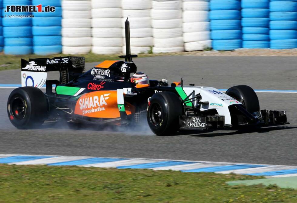 Foto zur News: Nico Hülkenberg (Force India-Mercedes VJM07) / 17 Runden / 1:26.096 Minuten (Donnerstag)
Der Deutsche hatte nach seiner Rückkehr zu Force India nicht allzu viel Glück in Jerez. Er saß nur einen Tag (Donnerstag) im neuen VJM07 - und es lief nur wenig. Hülkenberg verbrachte die meiste Zeit an der Box, weil es technische Probleme gab. &quot;So spielt das Leben&quot;, hakt der Emmericher sein Pech schnell ab. Niemand mit Mercedes-Power fuhr weniger als Hülkenberg.