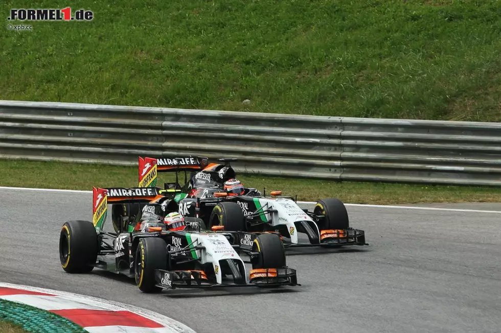 Foto zur News: In der 36. Runde geht Perez mit den frischeren Reifen an Hülkenberg vorbei und ist Siebter, macht sich auf die Jagd von McLaren-Pilot Kevin Magnussen. Am Ende kommt er als solider Sechster ins Ziel.