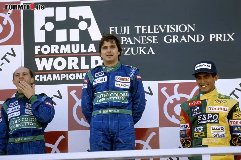 Foto zur News: ... holt sich Nelson Piquet vor Benetton-Teamkollege Roberto Moreno, der den bei einem Hubschrauberabsturz schwer verletzten Vorjahressieger Alessandro Nannini ersetzt. Dritter wird zur Freude der japanischen Fans Lokalmatador Aguri Suzuki (Larrousse). Es ist der erste Podestplatz eines Japaners in der Formel-1-Geschichte.