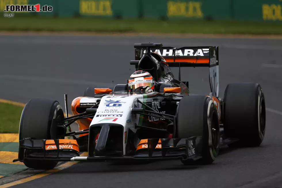 Foto zur News: Gut läuft es auch für Force-India-Rückkehrer Nico Hülkenberg. Der Emmericher landet am Ende auf Rang sechs und nimmt damit zum ersten Mal in seiner Formel-1-Karriere Punkte aus einem Auftaktrennen mit. Noch mehr Grund zur Freude hat das indische Team dank Sergio Perez. Der Mexikaner belegt (nach den Entscheidungen der FIA-Rennkommissare) Platz zehn und staubt damit ebenfalls noch einen Zähler ab.