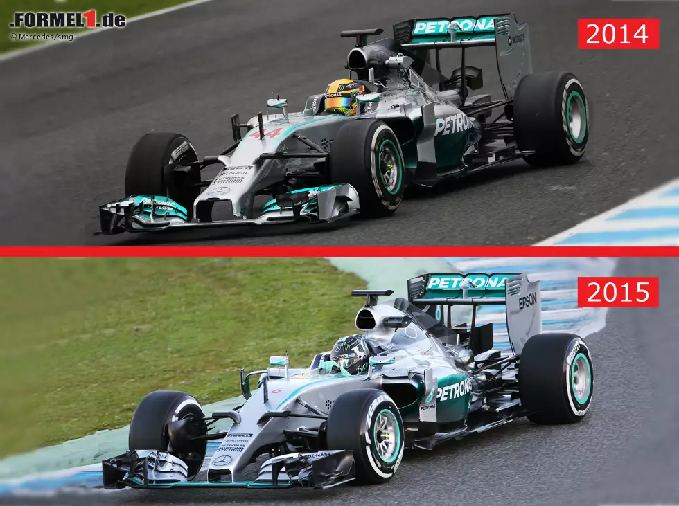 Foto zur News: Insgesamt setzt Mercedes also wie so viele andere Teams auf Evolution statt Revolution. Das Weltmeisterauto von 2014 wurde behutsam angepasst.