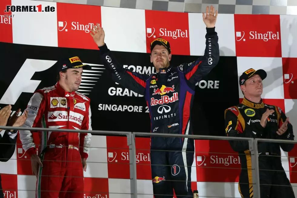 Foto zur News: 2013 wie 2010 mit acht Piloten bei 19 auf dem Podest: Weltmeister Sebastian Vettel (16), Fernando Alonso (9) und Kimi Räikkönen (8) sowie Mark Webber, Romain Grosjean, Lewis Hamilton, Nico Rosberg und Felipe Massa.