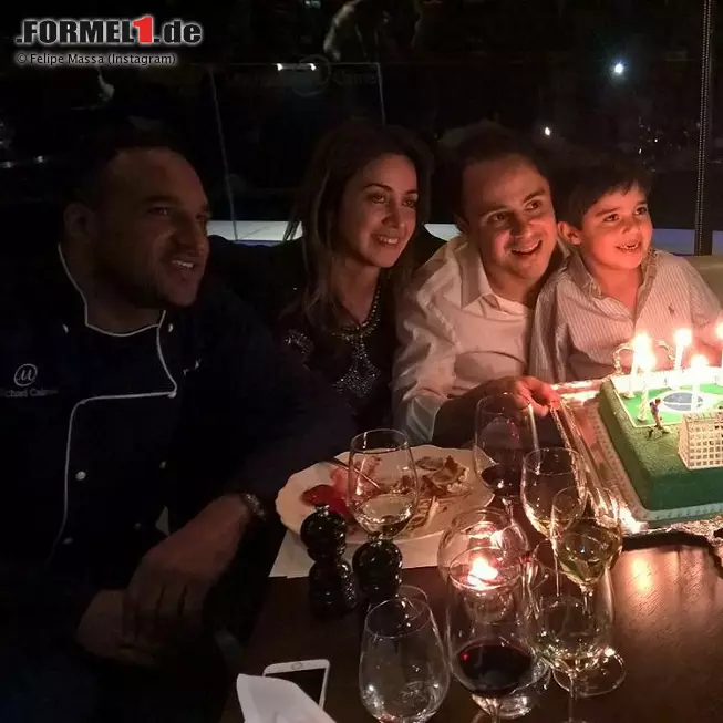 Foto zur News: Happy Birthday, dear Felipinho! Klein-Massa wird sechs Jahre alt - und feiert standesgemäß mit Mama Raffaela, Papa Felipe und einer Torte im Fußball-Look. Vielleicht also doch lieber Mannschafts- statt Einzelsport? Zumindest für die Erwachsenen darf die Weinbegleitung nicht fehlen - im Mittleren Osten keine Selbstverständlichkeit.