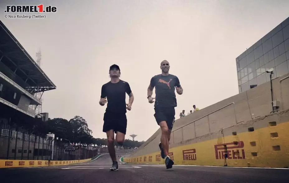 Foto zur News: Aber der Erfolg kommt nicht vom Steak, der Erfolg kommt vom harten Training. Schade nur, dass weder Rosberg noch sein Physio Daniel Schlösser mit GPS-Messung für die Charity-Initiative RunThatTrack laufen. Die Bestzeit 2015 im Autodromo Jose Carlos Pace: 15:46 Minuten, aufgestellt von McLaren-Mitarbeiter Adrian Wybrott.