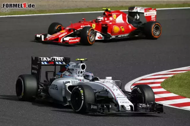 Foto zur News: Während Rosberg auf Vettel-Jagd geht (und diesen dank "Undercut" beim zweiten Boxenstopp überholt), hat Bottas schon bald den nächsten Ferrari im Nacken: Landsmann Kimi Räikkönen. Das Duell der Boxenstrategien gewinnt diesmal der Ferrari-Finne: Platz vier.