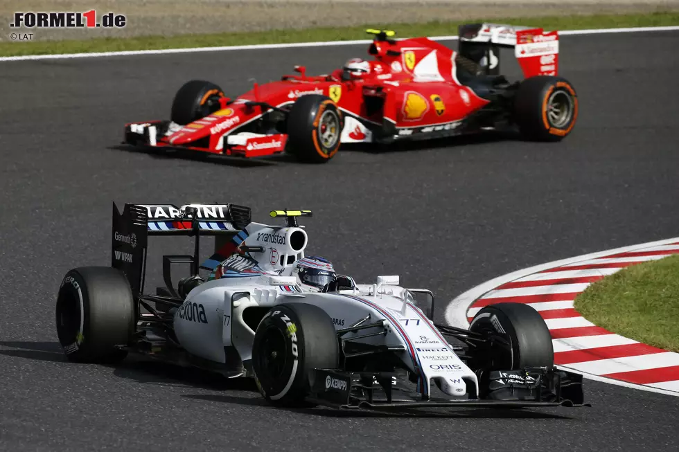 Foto zur News: Während Rosberg auf Vettel-Jagd geht (und diesen dank &quot;Undercut&quot; beim zweiten Boxenstopp überholt), hat Bottas schon bald den nächsten Ferrari im Nacken: Landsmann Kimi Räikkönen. Das Duell der Boxenstrategien gewinnt diesmal der Ferrari-Finne: Platz vier.