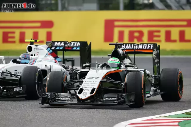 Foto zur News: Einmal kommt es dabei zum Rad-an-Rad-Kampf, als Hülkenberg in Runde 20 an Bottas vorbeigeht. "See you later!", funkt er trotzig - nachdem er das gleiche Manöver schon im Umlauf davor probiert hat. Bottas fällt später hinter Massa zurück, weil seine Boxencrew patzt. In der Konstrukteurs-WM hat Williams zehn Punkte Rückstand auf P4.