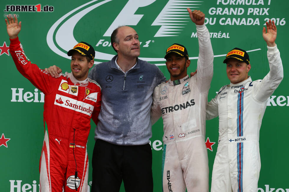 Foto zur News: Die Formel-1-WM 2016 ist wieder spannend: Lewis Hamilton kommt mit dem zweiten Saisonsieg bis auf neun Punkte an Rosberg heran. Ferrari ist dank Turbo-Update wieder voll konkurrenzfähig. Und Valtteri Bottas steht in Montreal zum zweiten Mal hintereinander auf dem Podium.