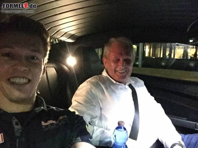 Foto zur News: Einen neuen Dienstwagen gibt's 2016 für Daniil Kwjat, und zwar aus dem Hause Aston Martin. Von der Bekanntgabe der Kooperation fährt der Russe seinen Chef Helmut Marko dann gleich höchstpersönlich ins Hotel zurück.