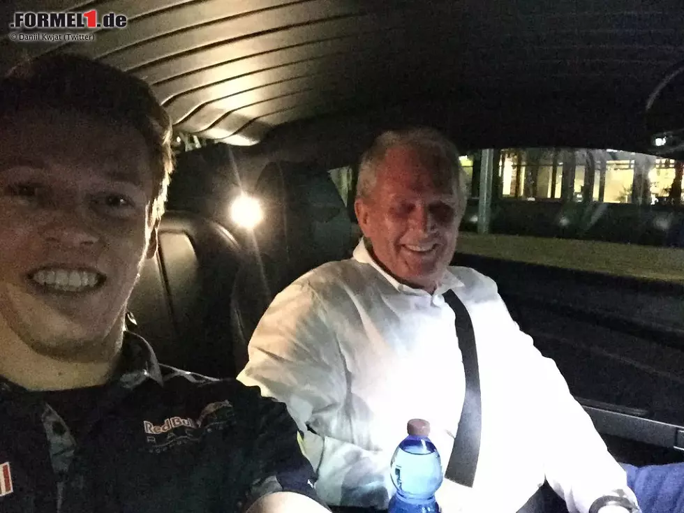 Foto zur News: Einen neuen Dienstwagen gibt&#039;s 2016 für Daniil Kwjat, und zwar aus dem Hause Aston Martin. Von der Bekanntgabe der Kooperation fährt der Russe seinen Chef Helmut Marko dann gleich höchstpersönlich ins Hotel zurück.