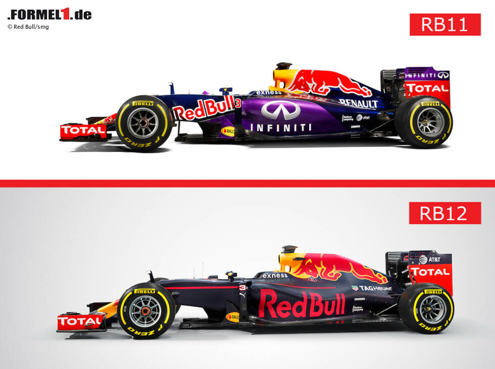 Foto zur News: Red Bulls RB11 und RB12 sehen sich sehr ähnlich: Kein Wunder, schließlich verfügen die Österreicher ihren eigenen Aussagen zufolge über eines der besten Chassis im Feld. Die Änderungen sollen sich unter der Karosserie abspielen und den Renault-Antriebsstrang, der jetzt auf den Namen TAG Heuer hört, betreffen.