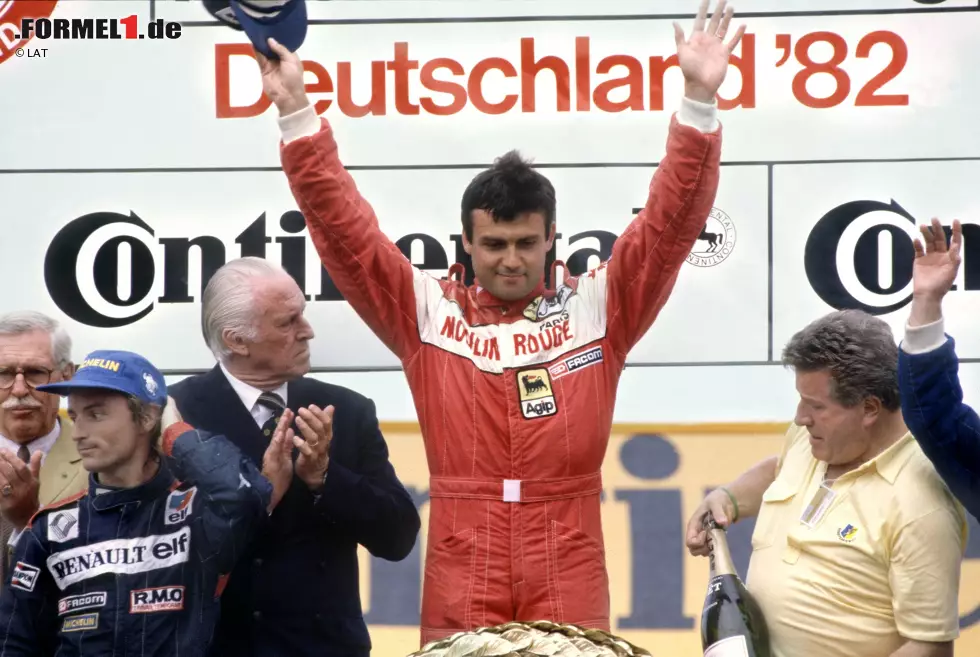 Foto zur News: Formel-1-Saison 1982: 11 verschiedene Sieger in 16 Rennen - Rene Arnoux, Niki Lauda, Didier Pironi, Alain Prost, John Watson (je 2), Michele Alboreto, Elio de Angelis, Riccardo Patrese, Nelson Piquet, Keke Rosberg, Patrick Tambay (je 1)