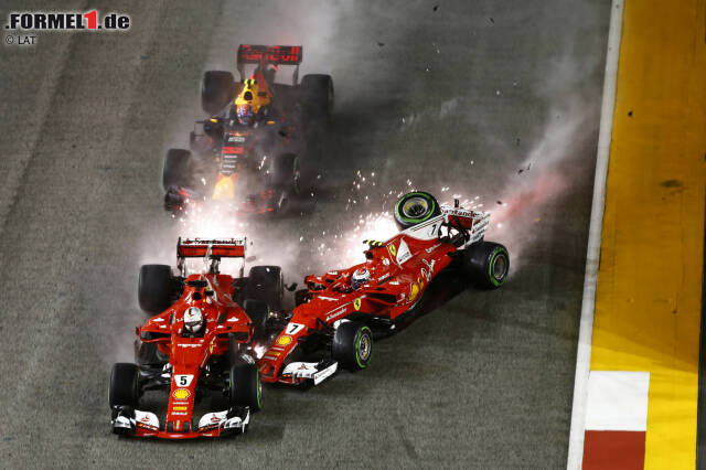 Foto zur News: In Singapur scheidet Vettel nach einem Startunfall aus, Hamilton schnappt sich daraufhin die 25 Punkte, die ihm auf dem Silbertablett serviert werden. Auch in Malaysia scheint der Ferrari das schnellere Auto zu sein, doch ein Motorschaden im Qualifying sorgt dafür, dass Hamilton seinen Vorsprung auch hier noch einmal ausbauen kann.