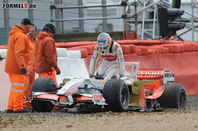 Foto zur News: 1. Adrian Sutil - 128 Rennen: Mit Force India hat der Gräfelfinger das Mittelfeld im Visier, doch die Podestchance ergibt sich einmal. Noch punktelos ist das Team 2009 in Spa und Monza plötzlich stark: Teamkollege Giancarlo Fisichella fliegt zur Pole und Rang zwei in Belgien, Sutils Chance endet ein Rennen später auf Rang vier.