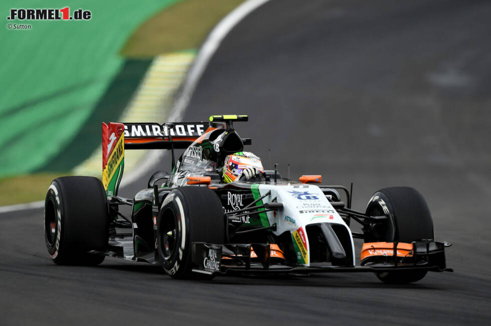 Foto zur News: Auch dank der Mercedes-Hybrid-Power fährt Sergio Perez mit dem VJM07 beim Rennen in Bahrain 2014 als Dritter auf das Podium.