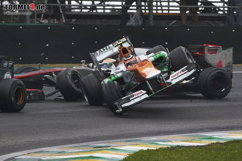 Foto zur News: 2012 übernimmt er das Stammcockpit von Adrian Sutil und sorgt wieder in Brasilien für Furore: Hülkenberg ist im Regen drauf und dran, das Rennen zu gewinnen, als er mit Lewis Hamilton im McLaren kollidiert und eine historische Chance wegwirft.