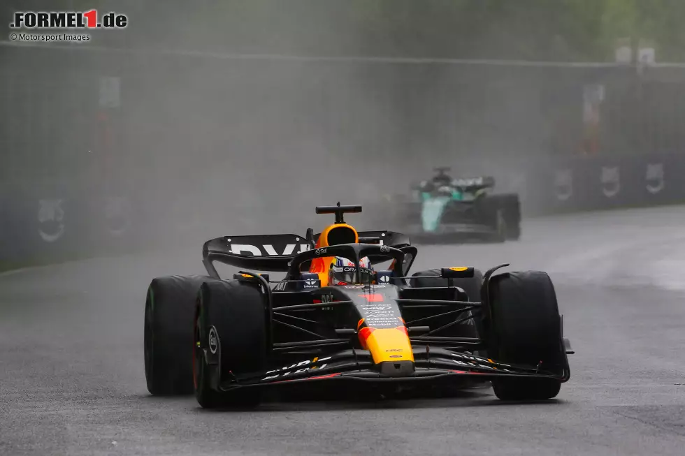 Foto zur News: 4. Kanada 2023, Max Verstappen vor Nico Hülkenberg - 1,244 Sekunden: Auch hier ist es der Regen, der den großen Vorsprung möglich macht. Verstappen setzt seine Runde in Q3 genau zum richtigen Zeitpunkt - und verhindert damit eine Sensationspole von Hülkenberg, der im Haas aber zumindest in der ersten Reihe landet.