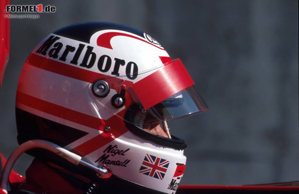 Foto zur News: #5: Nigel Mansell - Auch beim &quot;Löwen&quot; aus England stand die Nationalflagge Pate für das Helmdesign. Hier konkret die Farben des &quot;Union Jack&quot;, der Fahne Großbritanniens.