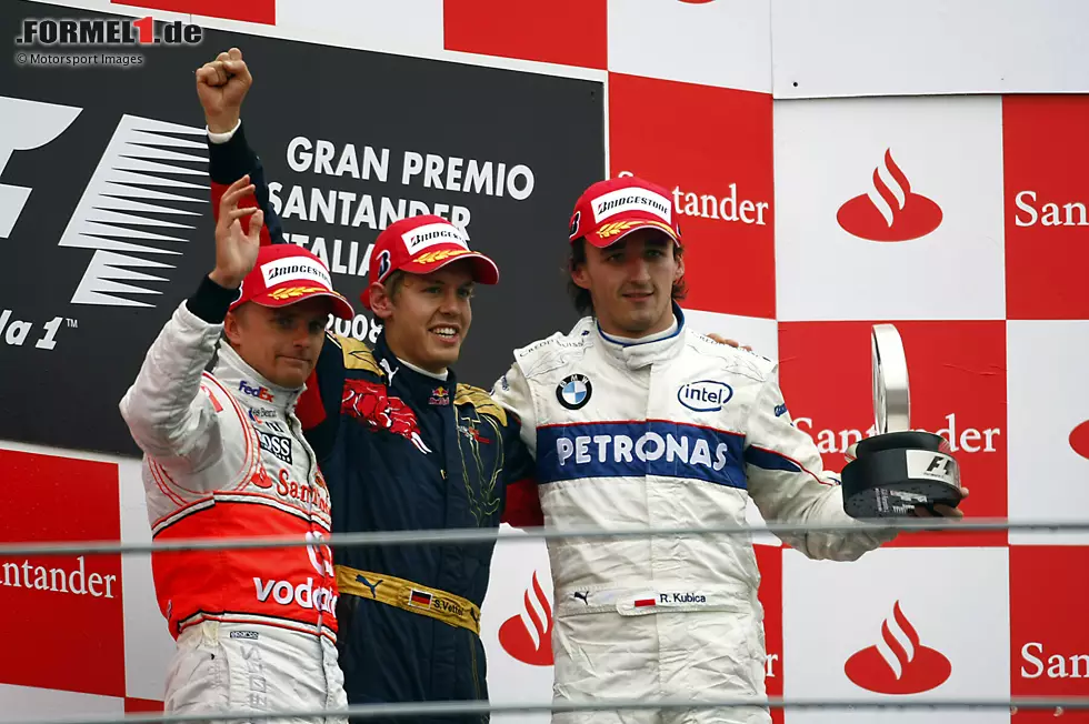 Foto zur News: #2: Italien 2008 - Sebastian Vettel, Heikki Kovalainen, Robert Kubica (Durchschnittsalter: 23 Jahre, 11 Monate, 16 Tage)