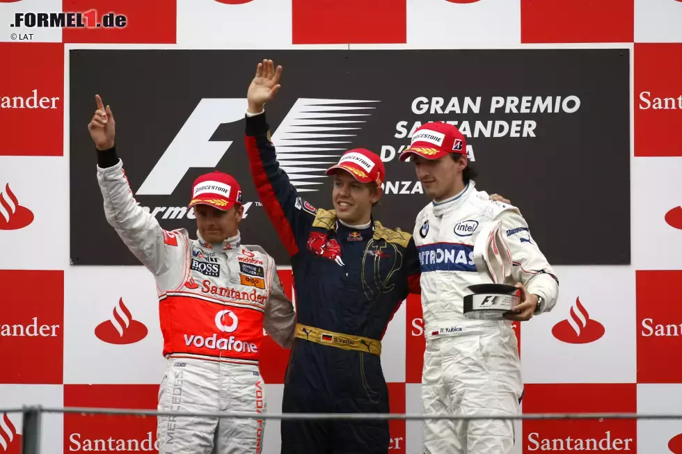 Foto zur News: Jüngstes Podium: Auch das gab&#039;s 2008 in Monza, als Vettel vor Heikki Kovalainen und Kubica gewann. Durchschnittsalter: 23 Jahre, 11 Monate, 16 Tage. Angesichts der Vielzahl an jungen Fahrern, wären 2019 mehrere Kombinationen möglich, die diese Marke theoretisch noch einmal unterbieten könnten.