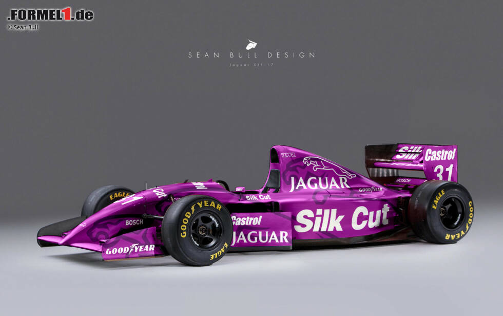 Foto zur News: Ein paar Jahre vorgespult in unserem Szenario der &quot;alternative History&quot; in der Formel 1, ins Jahr 1993, hätte ein Formel-1-Jaguar im pinken Le-Mans-Look so aussehen können. Später stieg Jaguar ja tatsächlich in den Grand-Prix-Sport ein, als der Ford-Konzern Jackie Stewart Ende 1999 sein Formel-1-Team abgekauft hat.